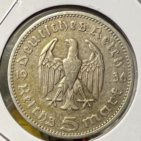 1936-A  GERMANY SILVER 5 MARKS COIN Cover