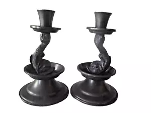 Vintage Pair Of Swedish Pewter Candlesticks by Rich Ringstrom Halsingborg - Picture 1 of 7