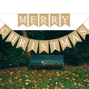  Feiertagsbanner Frohe Freunde Weihnachten Festliche Dekoration Sackleinen Wimpel Versorgung - Bild 1 von 11