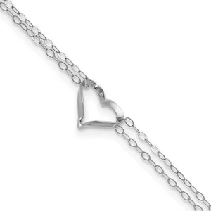 14k White Gold Double Strand Heart Anklet 9" w/1in ext. 0.95gm for Women - Picture 1 of 7