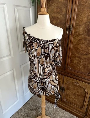 Top Geométrico Hippie Chic Años 90 Y2K De Colección Talla XL Nicola Marrón Gris Blanco Foto 1 de 4