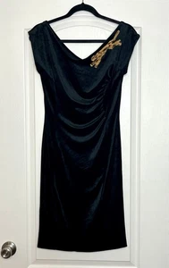 Abito ghepardo velluto nero Haute Couture Le Noir taglia S collo asimmetrico zip dietro - Foto 1 di 10