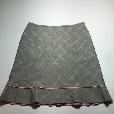 Liz Claiborne Mujer 12P Gris Cuadros con Falda Interior Rosa Elástica Volantes Dobladillo Carrera Foto 1 de 4