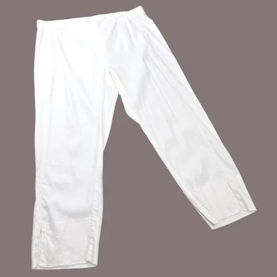 Pantalones blancos elásticos de lino J.Jill para mujer talla L cintura elástica dobladillo abertura Foto 1 de 4