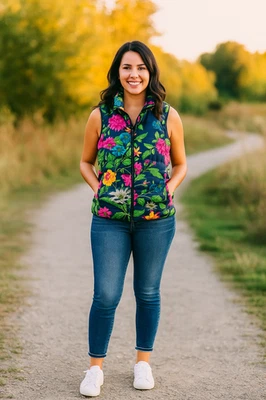 Chaleco acolchado Lands End para mujer S floral cremallera completa aislado al aire libre etéreo Foto 1 de 4