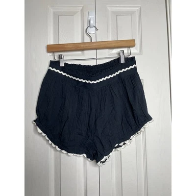 NEW Anthropologie Flirty Cotton Shorts Black Ivory Trim Size Medium  - Image 1 of 4