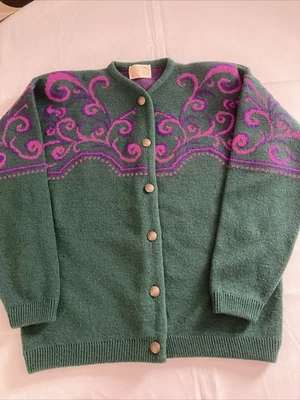 Vintage Pendleton Women's Wool Green Purple Cardigan Sweater Size Medium - Image 1 of 4