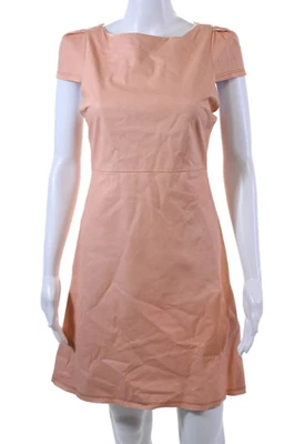 Alice + Olivia Womens Zip Up Short Sleeve Faux Leather Shift Dress Beige Size 6 - Image 1 of 4