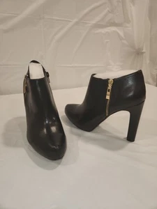 Marc Fisher Black Gold Zip Leather Heel Ankle Booties Size 8.5M NEW-NEVER WORN! - Picture 1 of 8