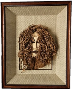 Maschera tribale africana Ituri Ndaaka Beke Kumu metà-fine XX secolo fibra di palma rafia - Foto 1 di 10