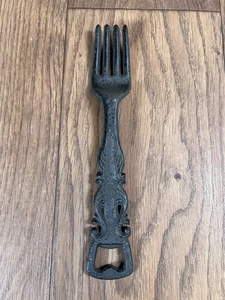 Black Cast Iron Wall Decor Fork With Bottle Opener 9" Long - Picture 1 of 3