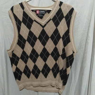 Ralph Lauren Chaps Men's Tan Blue   Argyle Sweater Vest Size L  Linen/ Cotton  - Image 1 of 4
