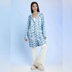 Forever 21 Angel Hello Kitty Regenjacke mit Herzmuster Größe L babyblau - Bild 1 von 12