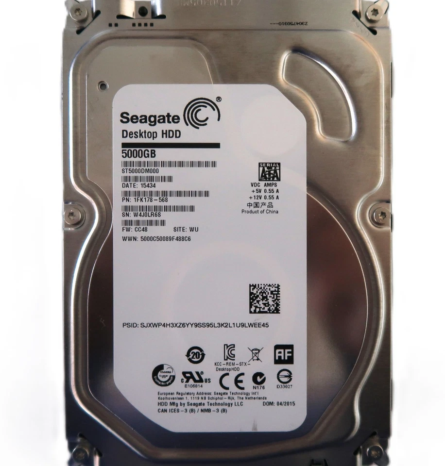 Seagate ST5000DM000 1FK178-568 CC48 (W4J0) WU China 3.5" 5TB Sata HDD 04/2015 - Image 1 of 1