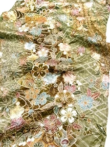 e019-S_Japanischer Kimonostoff_Seide,Meeresschaumgrün,Kisho-Kamon,Prägung,102 cm - Bild 1 von 11