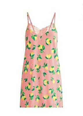 JOYSPUN Women’s Plus Size 2X (18W-20W) Lace Trim Knit Chemise • Coral Lemons - Image 1 of 4