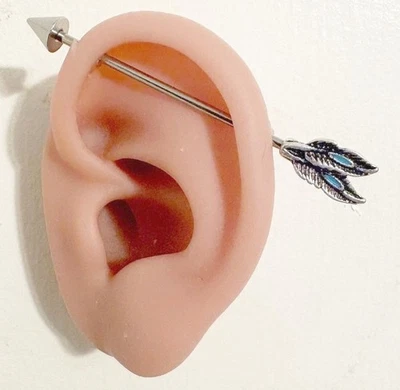 Feather n Spike INDUSTRIAL Barbell Surgical Steel 14g ALL LENGTHS - Image 1 of 4