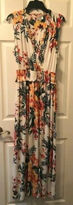 New Label Womens Ivory Orage Floral Print Long Dress Size M Medium NWT - Picture 1 of 8