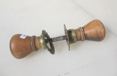 Antique Wooden Door Knobs Handles Brass Plates OId Wood Victorian Vintage - Image 1 of 4