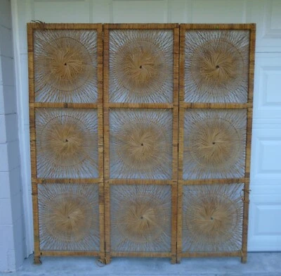Pantalla de mimbre Art Deco partición divisor de habitación pavo real amanecer sunburst Art Deco Foto 1 de 4