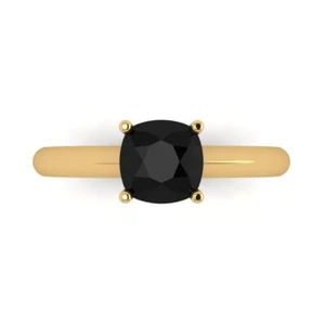 14K Yellow Gold Natural Onyx Solitaire Engagement Ring (1.5 cttw, Cushion-Cut) - Picture 1 of 11