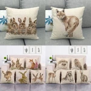 Throw Pillow Covers Adorable Animals Rabbit Hedgehog Couch Decorative Pillowcase - Picture 1 of 31