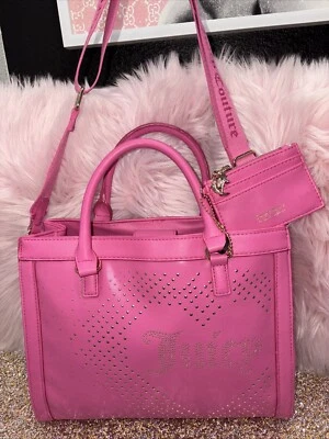 Juicy Couture Leather Bright Pink Lovely Day Satchel Handbag Pocketbook Purse - Image 1 of 4