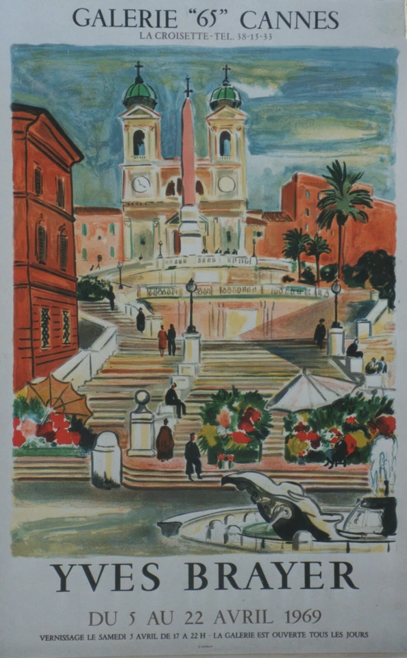 "YVES BRAYER : EXPO GALERIE "65" CANNES 1969" Affiche originale entoilée MOURLOT - Photo 1/1