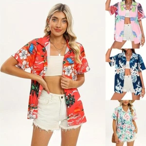 Women Summer Floral Print Shirts Short Sleeve Blouse Ladies Button Down Tops - Picture 1 of 27