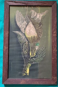 Chromolithograph Antique Print Two Hanging Quail Framed Dead Game Hunting Decor - Picture 1 of 24
