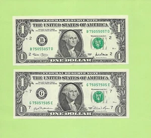 '7505 5057 & 7505 7505' .. MATCHING .. UNCIRC $1 RADAR & REPEATER 2001 & 1981 - Bild 1 von 2