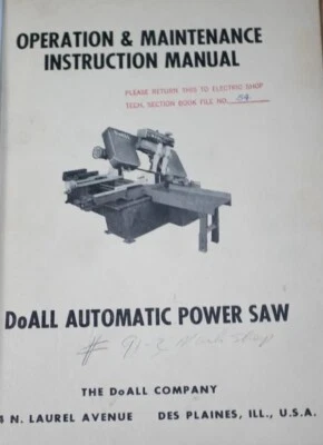 DoALL C-55, C-56, C-57 & C-58 Horizontal Saw Operations & Parts Manual 67 Pages - Image 1 of 4