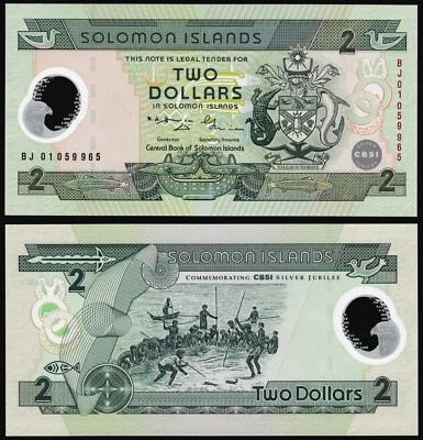 Solomon Islands 2$ 2001 CBSI Silver Jubilee P23 Prefix BJ Polymer UNC - Image 1 of 4