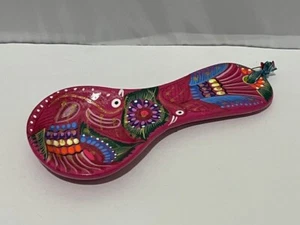 Handbemalter, handgefertigter bunter rosa Vogel Mexiko Deko Löffelablage Wanddeko - Bild 1 von 4