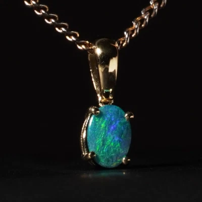 Colgante Doblete Vintage Oro 14ct Lightning Ridge Australian Verde Teal Ópalo Foto 1 de 4