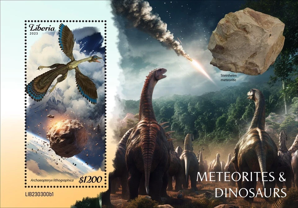 Meteorites Dinosaurs Space MNH Stamps 2023 Liberia S/S - Image 1 of 1