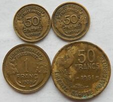 France 50 Cent, 1 & 50 Francs Coin 1931 - 1951  "Lot of 4 Coins"   SB6197