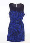 NEXT Womens Blue Geometric Polyester Bodycon Size 8 Boat Neck Button