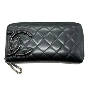 CHANEL Cambon Line Zippy Wallet Zip Round Leather Black Authentic - Picture 1 of 24