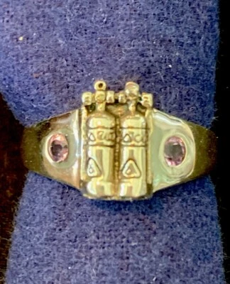 NEW Scuba Jewelry Sterling Silver Double Tanks Ring Two Faux Amethyst Size 9 - Image 1 of 4