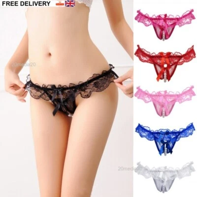 ALL THINGS THAT PLEASE Sexy Alluring Crotchless with Pearl Massage Pants Knickers G Strings Thongs Lace