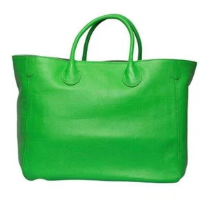 Neon Green Large Leather Tote Bag, Cowhide Leather Bag, Lady Fashion Bag Green - Picture 1 of 6