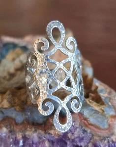 Dyadema Sterling Silver Hammered Filigree Cutout Ring Size 6.5 Adjustable Italy - Picture 1 of 7