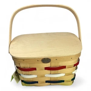 Peterboro Picnic Basket With Lid & Handles 11" x 7" x 6" Red White Blue USA Made - Picture 1 of 14