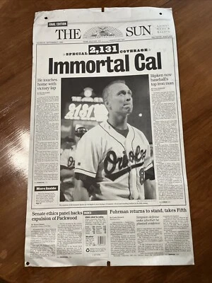 Cal Ripken Jr 2131 Iron Man Record 9/7/1995 Baltimore Sun printing plate ORIOLES - Image 1 of 4
