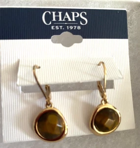 NEW! Gold Tone Leverback Faceted Tiger's Eye Earrings - Picture 1 of 3