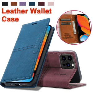 Soft Leather Wallet Card Slot Holder Case For iPhone 15 14 13 12 Pro Max Cover - Picture 1 of 14