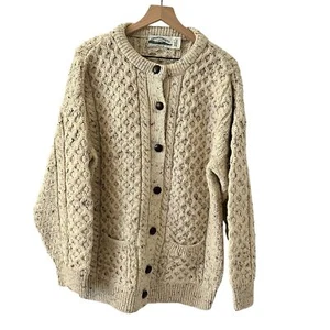 Cárdigan Aran Crafts Para Hombres Irlanda 100% Lana Beige Crema Bolsillos Abotonados Talla L - Imagen 1 de 5
