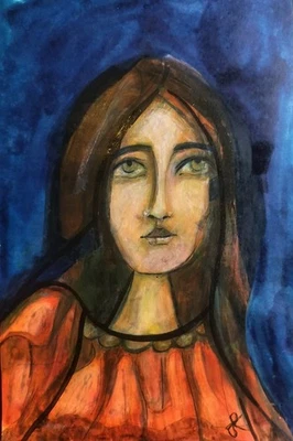  Pintura Original Retrato Surrealista Abstracto 6"x9" Expresión Jess Russell Foto 1 de 4