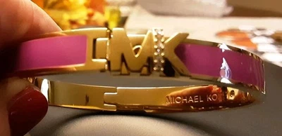BRAZALETE BRAZALETE MICHAEL KORS MK LOGO ROSA ESMALTE CRISTAL BISAGRA Foto 1 de 4
